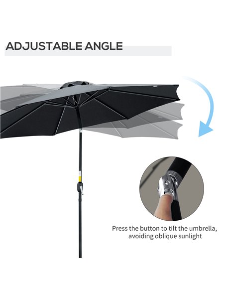 Outsunny 3(m) Tilting Parasol Garden Umbrellas, Outdoor Sun Shade with 8 Ribs, Tilt and Crank Handle for Balcony, Bench, Garden, - pic 50491 | FastDaddyshop