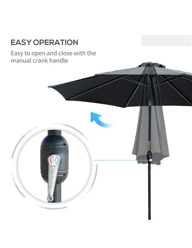 Outsunny 3(m) Tilting Parasol Garden Umbrellas, Outdoor Sun Shade with 8 Ribs, Tilt and Crank Handle for Balcony, Bench, Garden,
