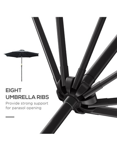 Outsunny 3(m) Tilting Parasol Garden Umbrellas, Outdoor Sun Shade with 8 Ribs, Tilt and Crank Handle for Balcony, Bench, Garden,