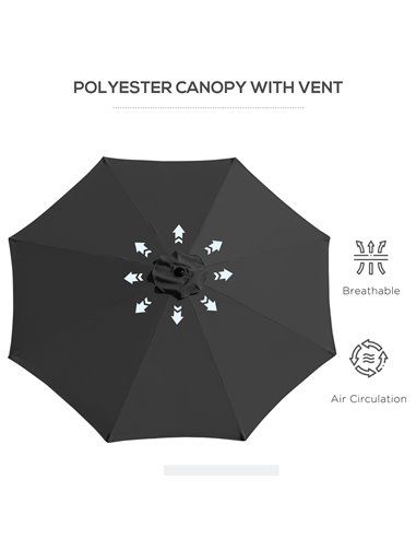 Outsunny 3(m) Tilting Parasol Garden Umbrellas, Outdoor Sun Shade with 8 Ribs, Tilt and Crank Handle for Balcony, Bench, Garden,