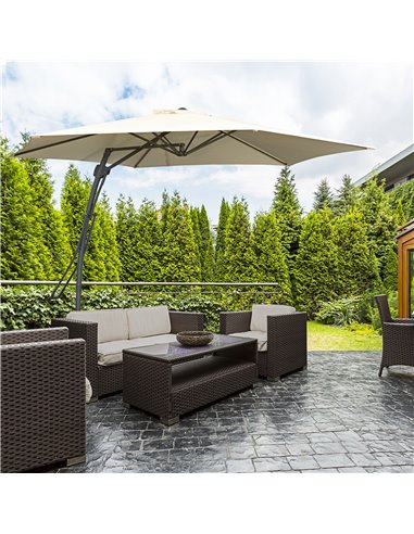 Outsunny 3m Cantilever Parasol with Easy Lever, Patio Umbrella with Crank Handle, Cross Base and 6 Metal Ribs, Outdoor Sun Shade