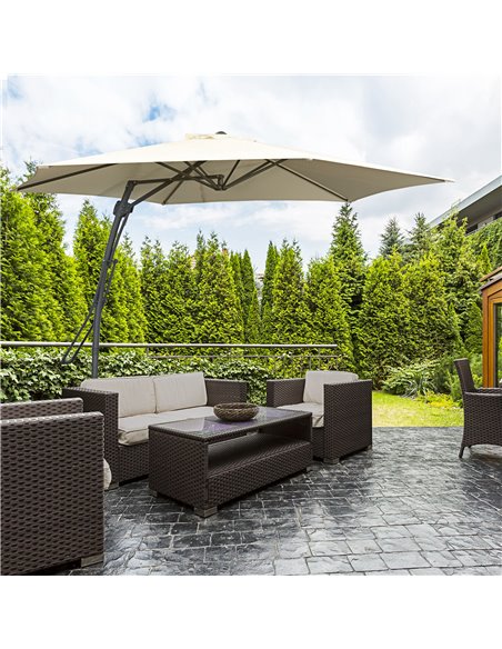 Outsunny 3m Cantilever Parasol with Easy Lever, Patio Umbrella with Crank Handle, Cross Base and 6 Metal Ribs, Outdoor Sun Shade - pic 50498 | FastDaddyshop