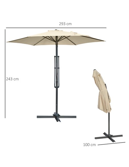 Outsunny 3m Cantilever Parasol with Easy Lever, Patio Umbrella with Crank Handle, Cross Base and 6 Metal Ribs, Outdoor Sun Shade - pic 50499 | FastDaddyshop