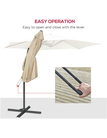 Outsunny 3m Cantilever Parasol with Easy Lever, Patio Umbrella with Crank Handle, Cross Base and 6 Metal Ribs, Outdoor Sun Shade - pic 50500 | FastDaddyshop