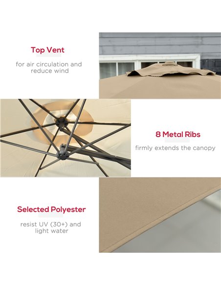 Outsunny 3m Cantilever Parasol with Easy Lever, Patio Umbrella with Crank Handle, Cross Base and 6 Metal Ribs, Outdoor Sun Shade - pic 50501 | FastDaddyshop