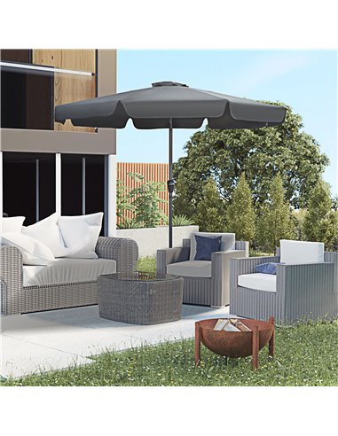 Outsunny 2.7m Patio Parasol Garden Umbrellas Outdoor Sun Shade Table Umbrella with Tilt, Crank, 8 Ribs, Ruffles, Black 84D-157V0