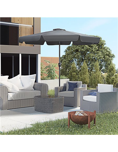 Outsunny 2.7m Patio Parasol Garden Umbrellas Outdoor Sun Shade Table Umbrella with Tilt, Crank, 8 Ribs, Ruffles, Black 84D-157V0 - pic 50516 | FastDaddyshop