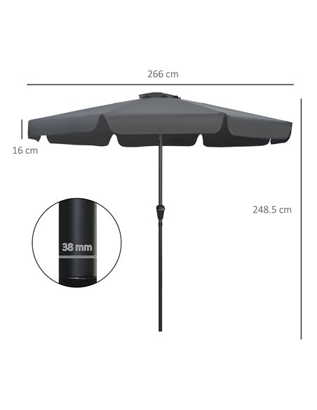 Outsunny 2.7m Patio Parasol Garden Umbrellas Outdoor Sun Shade Table Umbrella with Tilt, Crank, 8 Ribs, Ruffles, Black 84D-157V0 - pic 50517 | FastDaddyshop