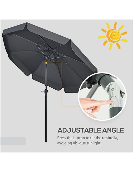Outsunny 2.7m Patio Parasol Garden Umbrellas Outdoor Sun Shade Table Umbrella with Tilt, Crank, 8 Ribs, Ruffles, Black 84D-157V0 - pic 50518 | FastDaddyshop