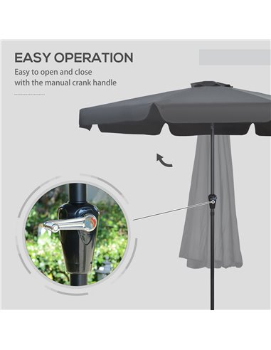 Outsunny 2.7m Patio Parasol Garden Umbrellas Outdoor Sun Shade Table Umbrella with Tilt, Crank, 8 Ribs, Ruffles, Black 84D-157V0