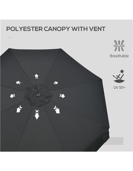Outsunny 2.7m Patio Parasol Garden Umbrellas Outdoor Sun Shade Table Umbrella with Tilt, Crank, 8 Ribs, Ruffles, Black 84D-157V0 - pic 50520 | FastDaddyshop