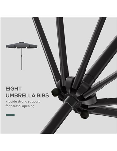 Outsunny 2.7m Patio Parasol Garden Umbrellas Outdoor Sun Shade Table Umbrella with Tilt, Crank, 8 Ribs, Ruffles, Black 84D-157V0