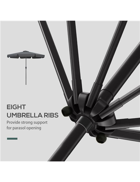 Outsunny 2.7m Patio Parasol Garden Umbrellas Outdoor Sun Shade Table Umbrella with Tilt, Crank, 8 Ribs, Ruffles, Black 84D-157V0 - pic 50521 | FastDaddyshop