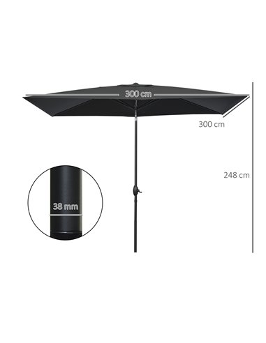 Outsunny 2 x 3(m) Garden Parasols Umbrellas Rectangular Patio Market Umbrella Outdoor Sun Shade w/ Crank & Push Button Tilt, Alu