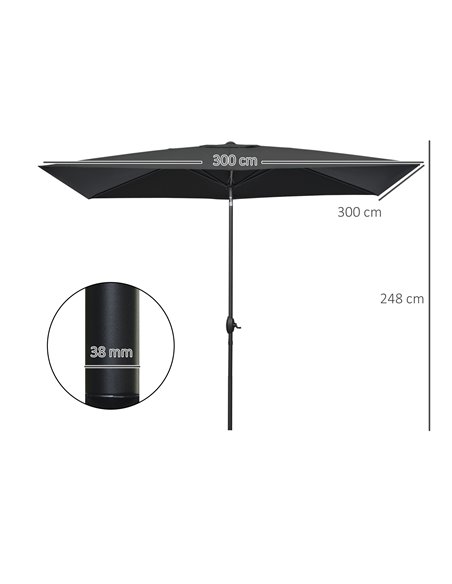 Outsunny 2 x 3(m) Garden Parasols Umbrellas Rectangular Patio Market Umbrella Outdoor Sun Shade w/ Crank & Push Button Tilt, Alu - pic 50526 | FastDaddyshop