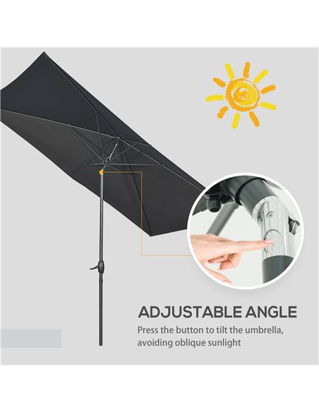 Outsunny 2 x 3(m) Garden Parasols Umbrellas Rectangular Patio Market Umbrella Outdoor Sun Shade w/ Crank & Push Button Tilt, Alu - pic 50527 | FastDaddyshop