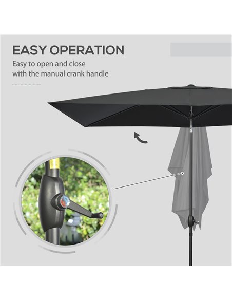 Outsunny 2 x 3(m) Garden Parasols Umbrellas Rectangular Patio Market Umbrella Outdoor Sun Shade w/ Crank & Push Button Tilt, Alu - pic 50528 | FastDaddyshop
