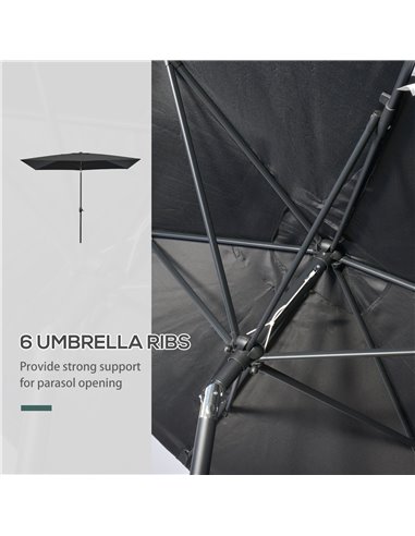 Outsunny 2 x 3(m) Garden Parasols Umbrellas Rectangular Patio Market Umbrella Outdoor Sun Shade w/ Crank & Push Button Tilt, Alu