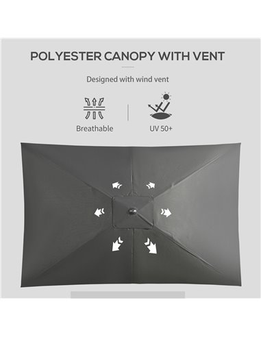 Outsunny 2 x 3(m) Garden Parasols Umbrellas Rectangular Patio Market Umbrella Outdoor Sun Shade w/ Crank & Push Button Tilt, Alu
