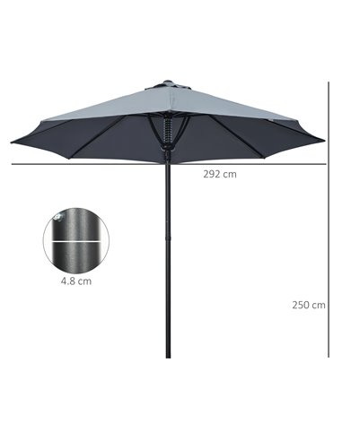 Outsunny Garden Parasol Umbrella, Outdoor Market Table Umbrella Sun Shade Canopy with 8 Ribs, Grey 84D-235V00GY