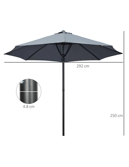 Outsunny Garden Parasol Umbrella, Outdoor Market Table Umbrella Sun Shade Canopy with 8 Ribs, Grey 84D-235V00GY - pic 50535 | FastDaddyshop