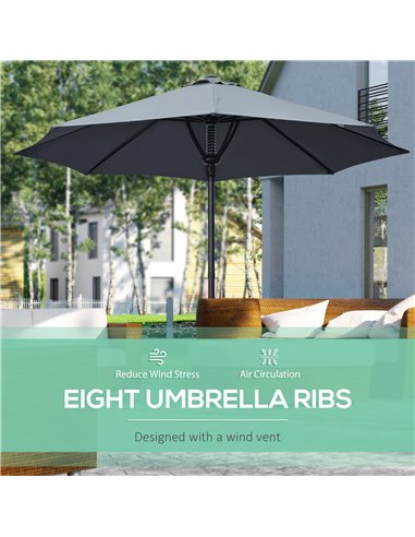 Outsunny Garden Parasol Umbrella, Outdoor Market Table Umbrella Sun Shade Canopy with 8 Ribs, Grey 84D-235V00GY