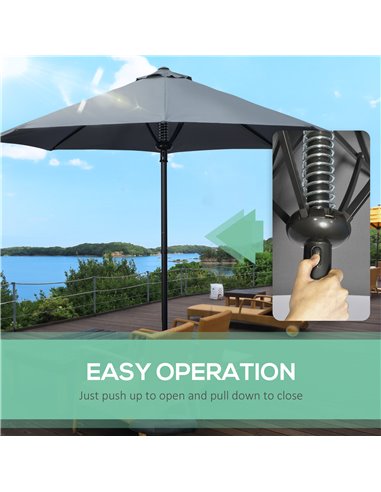 Outsunny Garden Parasol Umbrella, Outdoor Market Table Umbrella Sun Shade Canopy with 8 Ribs, Grey 84D-235V00GY