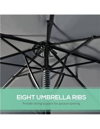 Outsunny Garden Parasol Umbrella, Outdoor Market Table Umbrella Sun Shade Canopy with 8 Ribs, Grey 84D-235V00GY