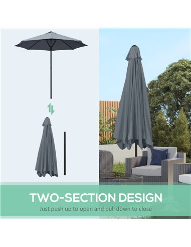 Outsunny Garden Parasol Umbrella, Outdoor Market Table Umbrella Sun Shade Canopy with 8 Ribs, Grey 84D-235V00GY