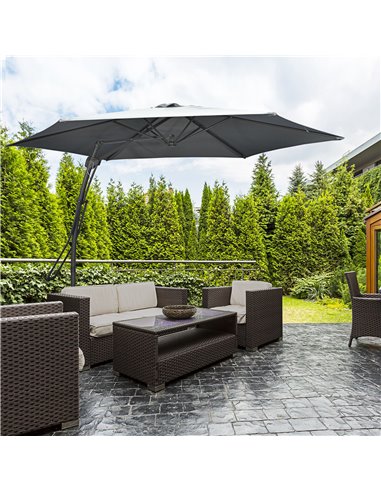Outsunny 3m Cantilever Parasol with Easy Lever, Patio Umbrella with Crank Handle, Cross Base and 6 Metal Ribs, Outdoor Sun Shade