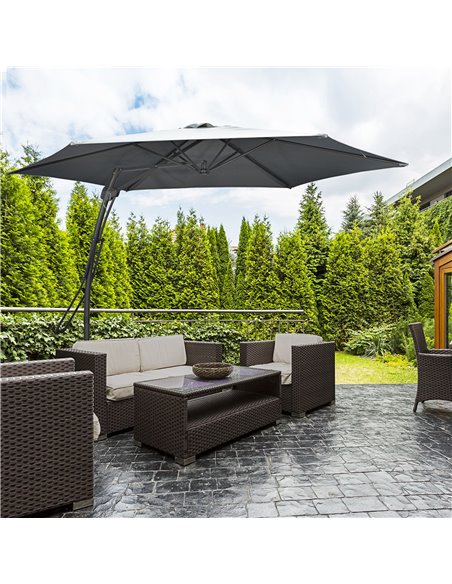 Outsunny 3m Cantilever Parasol with Easy Lever, Patio Umbrella with Crank Handle, Cross Base and 6 Metal Ribs, Outdoor Sun Shade - pic 50543 | FastDaddyshop