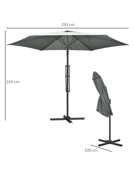 Outsunny 3m Cantilever Parasol with Easy Lever, Patio Umbrella with Crank Handle, Cross Base and 6 Metal Ribs, Outdoor Sun Shade - pic 50544 | FastDaddyshop