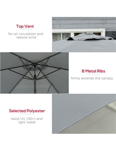 Outsunny 3m Cantilever Parasol with Easy Lever, Patio Umbrella with Crank Handle, Cross Base and 6 Metal Ribs, Outdoor Sun Shade