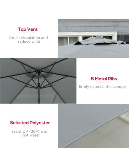 Outsunny 3m Cantilever Parasol with Easy Lever, Patio Umbrella with Crank Handle, Cross Base and 6 Metal Ribs, Outdoor Sun Shade - pic 50546 | FastDaddyshop