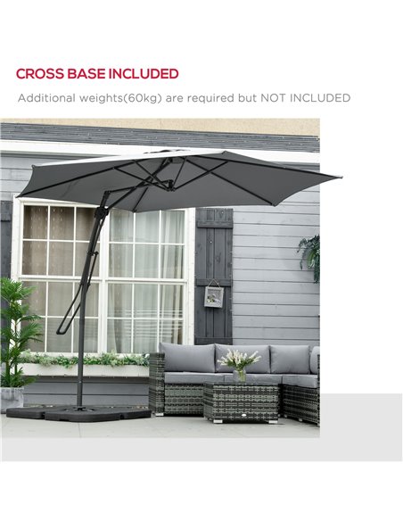 Outsunny 3m Cantilever Parasol with Easy Lever, Patio Umbrella with Crank Handle, Cross Base and 6 Metal Ribs, Outdoor Sun Shade - pic 50547 | FastDaddyshop