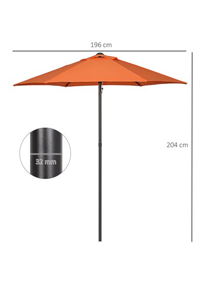 Outsunny 2m Patio Parasols Umbrellas, Outdoor Sun Shade with 6 Sturdy Ribs for Balcony, Bench, Garden, Orange 84D-159V00OG - pic 50553 | FastDaddyshop