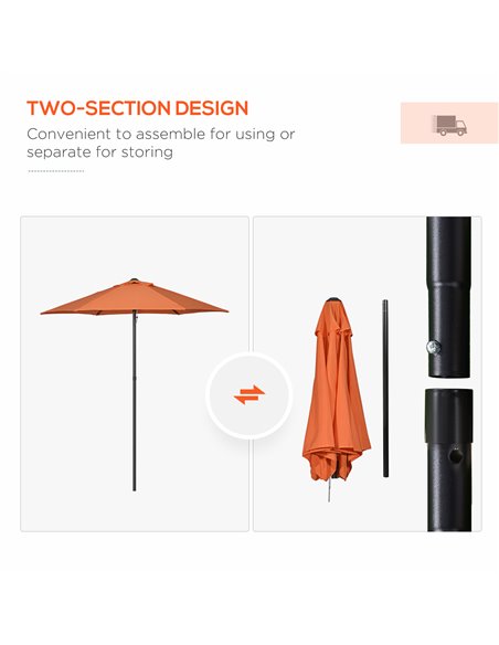 Outsunny 2m Patio Parasols Umbrellas, Outdoor Sun Shade with 6 Sturdy Ribs for Balcony, Bench, Garden, Orange 84D-159V00OG - pic 50554 | FastDaddyshop