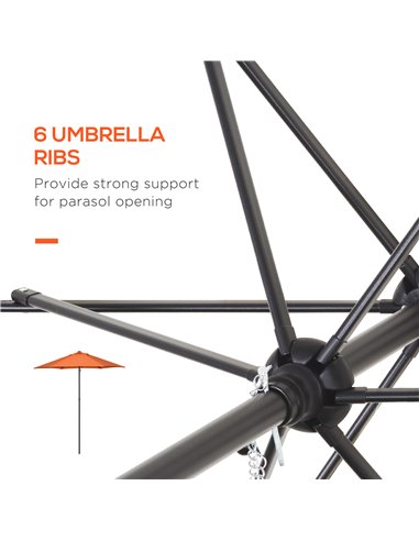 Outsunny 2m Patio Parasols Umbrellas, Outdoor Sun Shade with 6 Sturdy Ribs for Balcony, Bench, Garden, Orange 84D-159V00OG