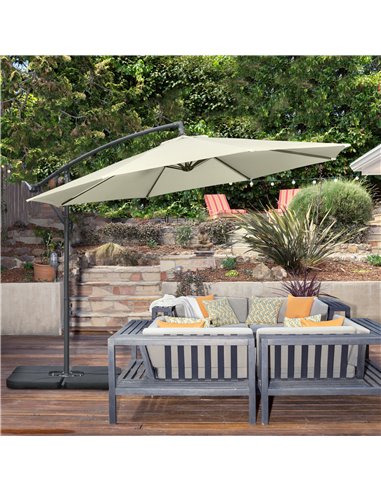 Outsunny 3(m) Garden Parasol Sun Shade Banana Umbrella Cantilever with Crank Handle, Cross Base Beige 84D-096V02BG