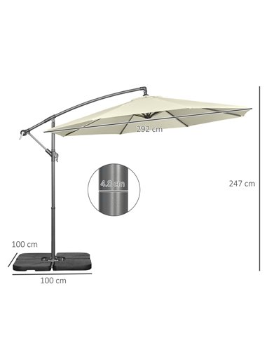 Outsunny 3(m) Garden Parasol Sun Shade Banana Umbrella Cantilever with Crank Handle, Cross Base Beige 84D-096V02BG