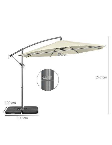 Outsunny 3(m) Garden Parasol Sun Shade Banana Umbrella Cantilever with Crank Handle, Cross Base Beige 84D-096V02BG - pic 50562 | FastDaddyshop