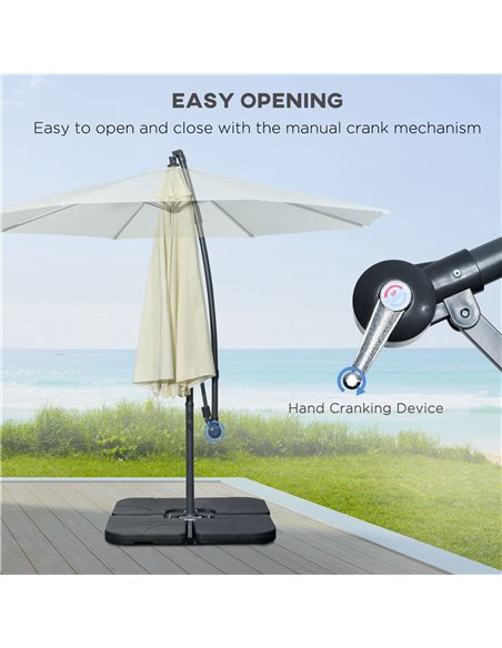 Outsunny 3(m) Garden Parasol Sun Shade Banana Umbrella Cantilever with Crank Handle, Cross Base Beige 84D-096V02BG - pic 50563 | FastDaddyshop