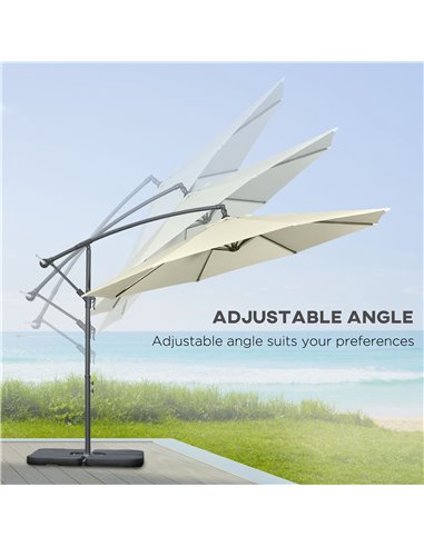 Outsunny 3(m) Garden Parasol Sun Shade Banana Umbrella Cantilever with Crank Handle, Cross Base Beige 84D-096V02BG