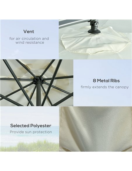 Outsunny 3(m) Garden Parasol Sun Shade Banana Umbrella Cantilever with Crank Handle, Cross Base Beige 84D-096V02BG - pic 50565 | FastDaddyshop