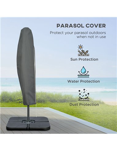 Outsunny 3(m) Garden Parasol Sun Shade Banana Umbrella Cantilever with Crank Handle, Cross Base Beige 84D-096V02BG