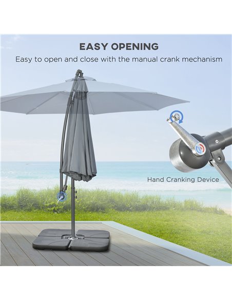 Outsunny 3(m) Garden Parasol Sun Shade Banana Umbrella Cantilever with Crank Handle, Cross Base Dark Grey 84D-096V02CG - pic 50572 | FastDaddyshop