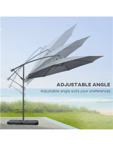Outsunny 3(m) Garden Parasol Sun Shade Banana Umbrella Cantilever with Crank Handle, Cross Base Dark Grey 84D-096V02CG