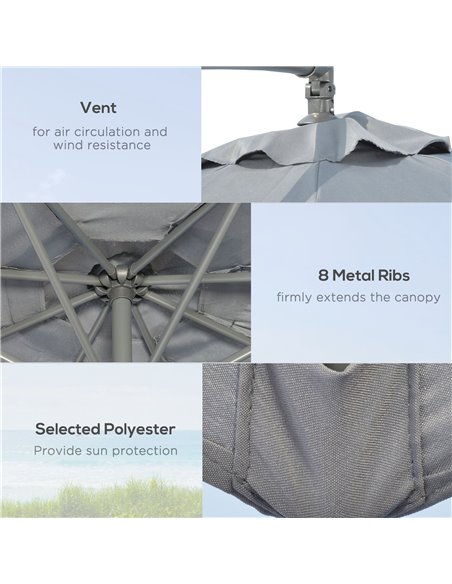 Outsunny 3(m) Garden Parasol Sun Shade Banana Umbrella Cantilever with Crank Handle, Cross Base Dark Grey 84D-096V02CG - pic 50574 | FastDaddyshop