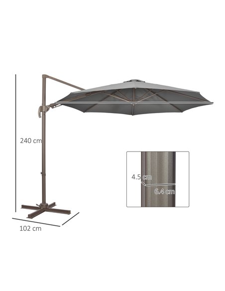 Outsunny 3(m) Cantilever Parasol 360° Rotation Roma Umbrella Hanging Sun Shade with Aluminum Frame, Tilt Crank, 8 Ribs and Cross - pic 50580 | FastDaddyshop