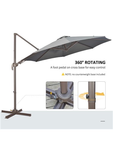 Outsunny 3(m) Cantilever Parasol 360° Rotation Roma Umbrella Hanging Sun Shade with Aluminum Frame, Tilt Crank, 8 Ribs and Cross